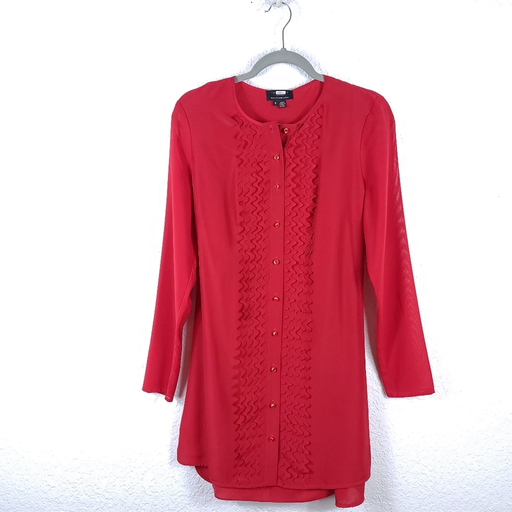 TED BAKER Red Scallop Ruffle Belted Mini Dress - Picture 9 of 9